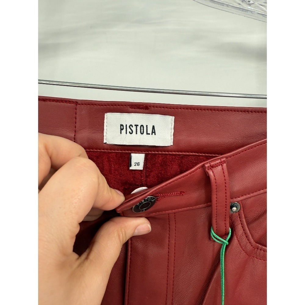 Pistola Pants Women's 26 Red Faux Leather Straight Crop‎ Holiday Grunge Chic NWT - Picture 3 of 13